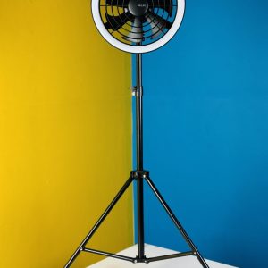 JISULIFE FA17 Rechargeable Fan with LED Ceiling Fan with Long Tripod Stand- Black Color